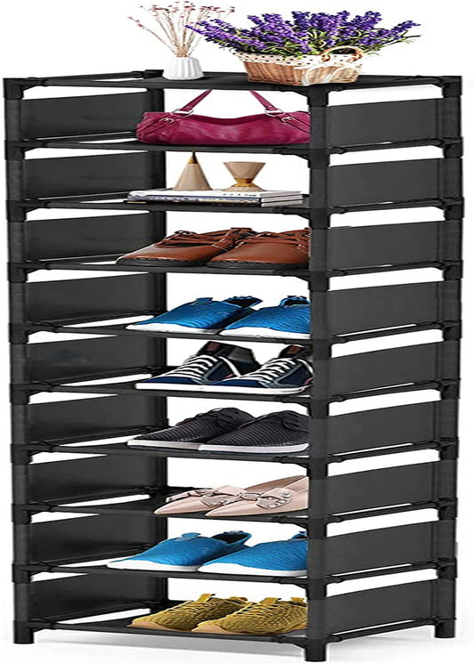 10 Tiers Small Shoe Rack, 10 Pairs Space Saving Shoe Shelf Organizer, Tall Narrow Shoe Rack for Entryway, Closet, Living Room, Hallway