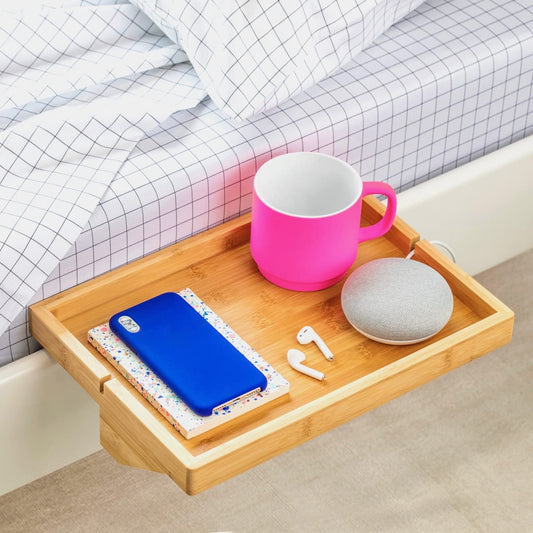 Bedside Shelf for Bed & Bunk Bed Shelf University Essentials Clip-On Bedside Table Nightstand Tray Caddy for Top Bunk Organizer as Seen on Business Insider (Original Size, Natural Bamboo)