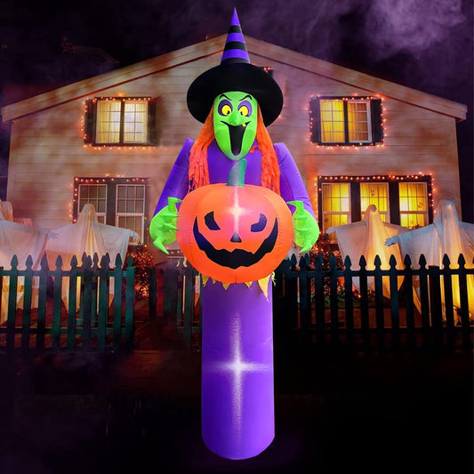 10FT Halloween Inflatable Decorations Witch Holding Pumpkin,Build-In LED Lights Holiday Blow up Yard Decoration,For Halloween Holiday Party,Outdoor,Garden,Yard Lawn Decor