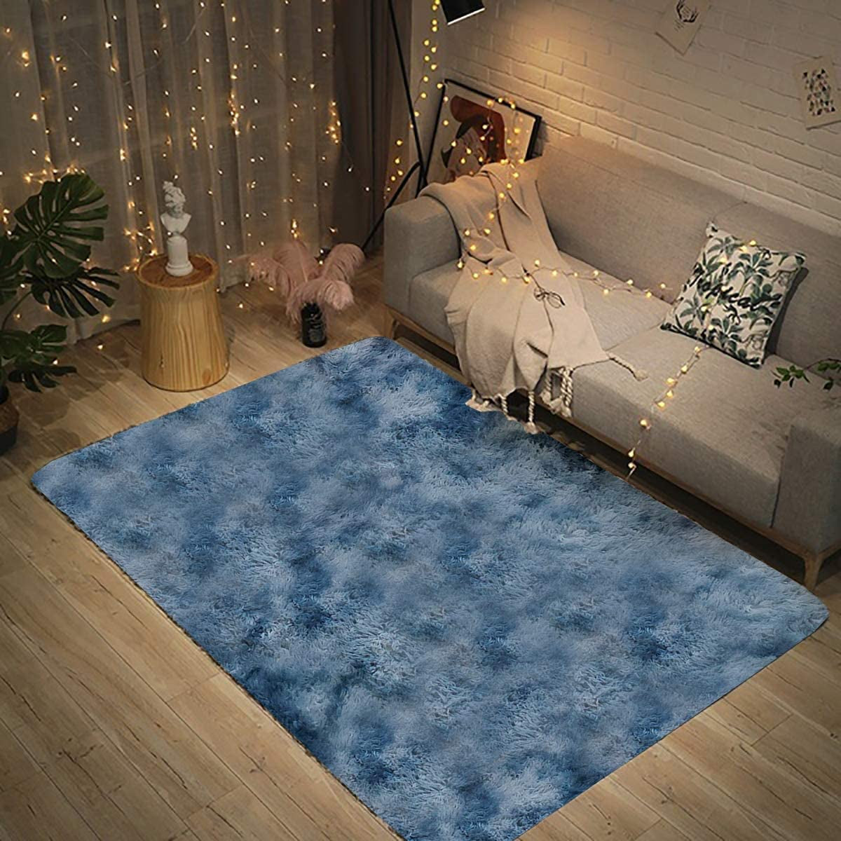 Luxury Shaggy Soft Area Rug Tie-Dyed Faux Fur Indoor Fluffy Non-Slip Rugs Modern Home Decor for Bedroom,Kidsroom,Living Room Blue 120X200Cm