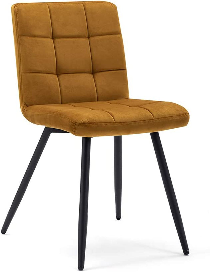 Set of 2 X Cubana Velvet Upholstered Kitchen Dining Chair with Strong Black Metal Legs Living Room Bedroom Chair (Yellow, Velvet)