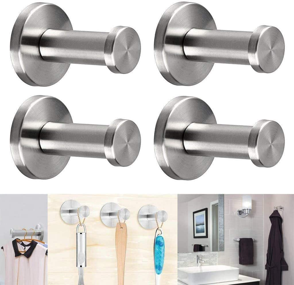 4 Pieces Stainless Steel Hooks Wall Fixing Coat Hooks Single Deluxe Wall Hooks for Coat Robe Towel Hat Umbrella (4 Hooks, 12 Screws, 12 Dowels)