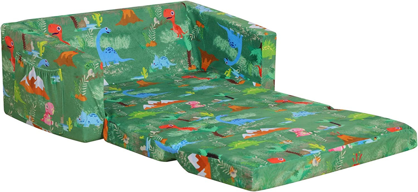 Kid Sofa Couch, Double Seat 2 in 1 Flip Open Children Foam Sofa for Ideal Kid Gift (Green)