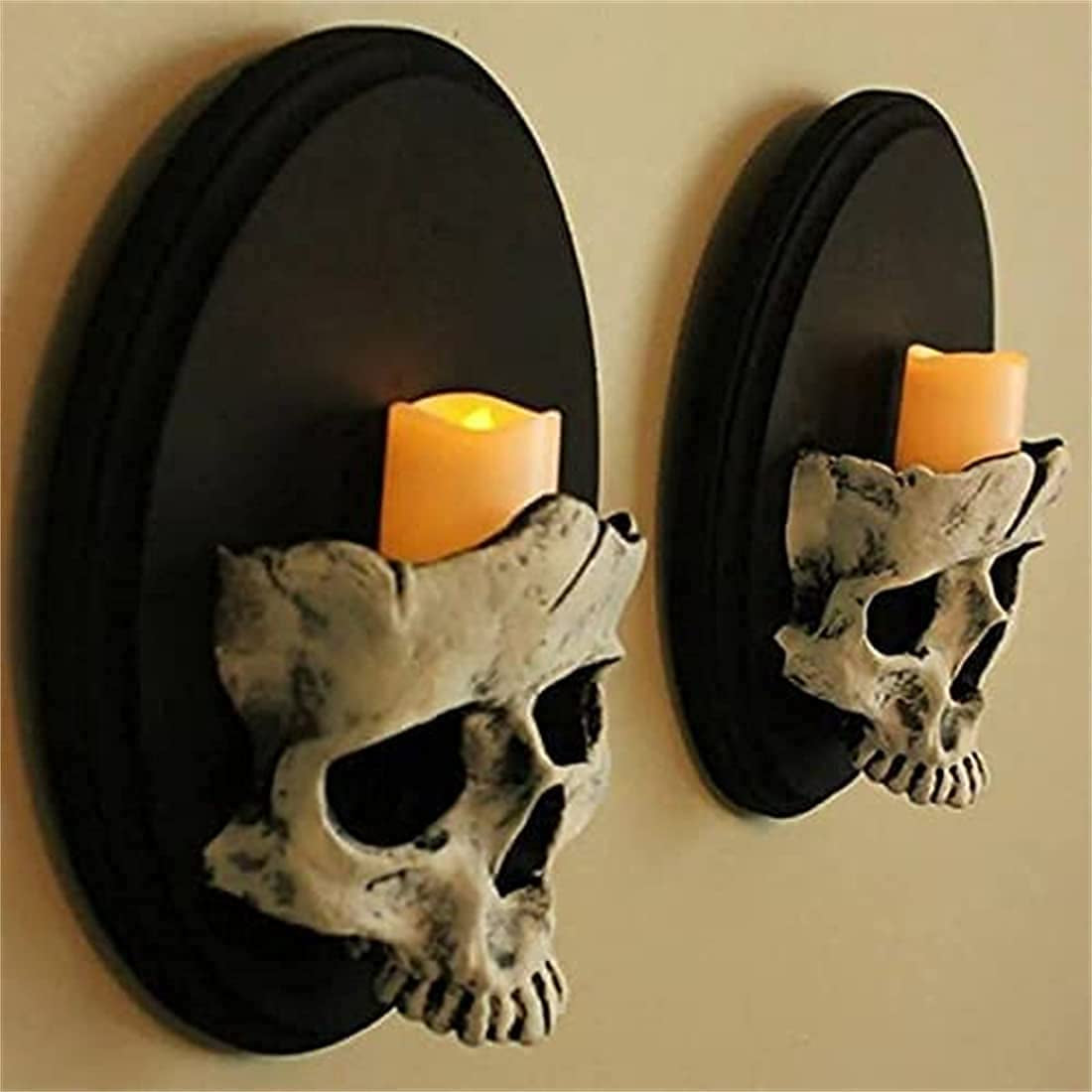 Skull Wall Candle Holder ，Skull Candle Holder Gothic Decor Halloween Decorations ，Suitable for Halloween Candlelight Dinner, Dining Room, Living Room and Shop（2Pcs）