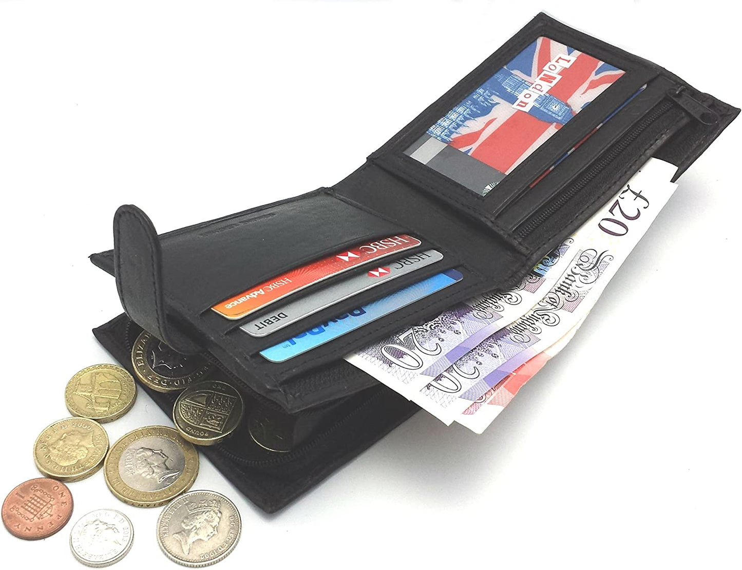 Wallets Mens Slim RFID Blocking Genuine Leather with Zip Coin Pocket, Banknote Compartments, Card Holders Pouch ID Window. Wallet for Men with Gift Box