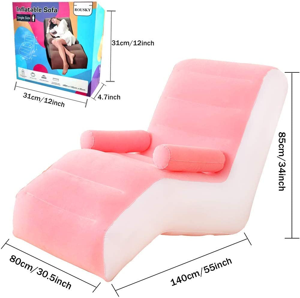 Inflatable Chaise Lounges Folding Lazy Floor Chair Sofa Lounger Bed with Armrests, Send Manual Air Pump (Pink)