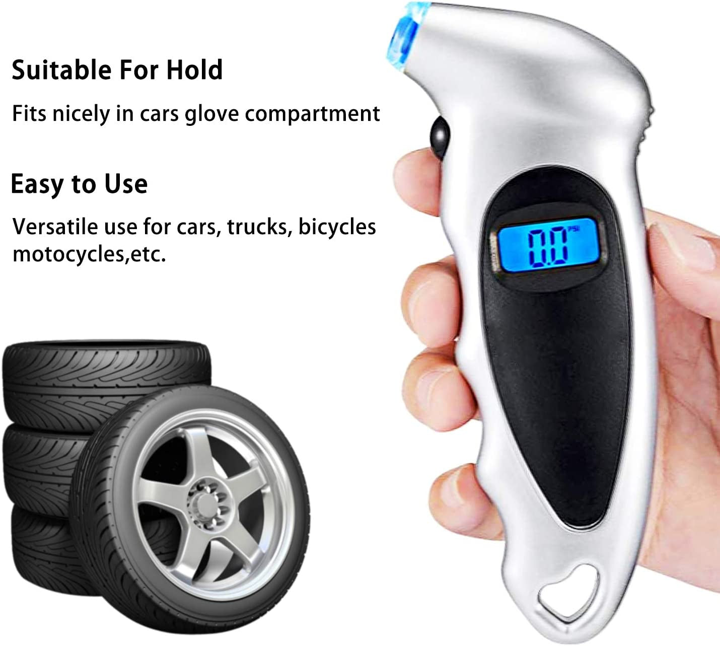 Digital Tyre Pressure Gauge 150 PSI 4 Settings for Car Truck Bicycle with Backlit LCD and Non-Slip Grip Tyre Pressure Checker, Silver…