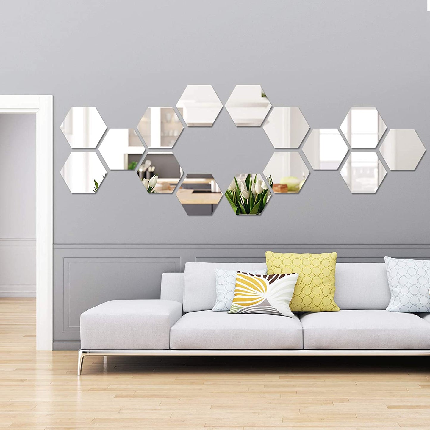 15 Pieces Removable Acrylic Mirror Setting Wall Sticker Decal for Home Living Room Bedroom Decor (Hexagon, 15 Pieces)