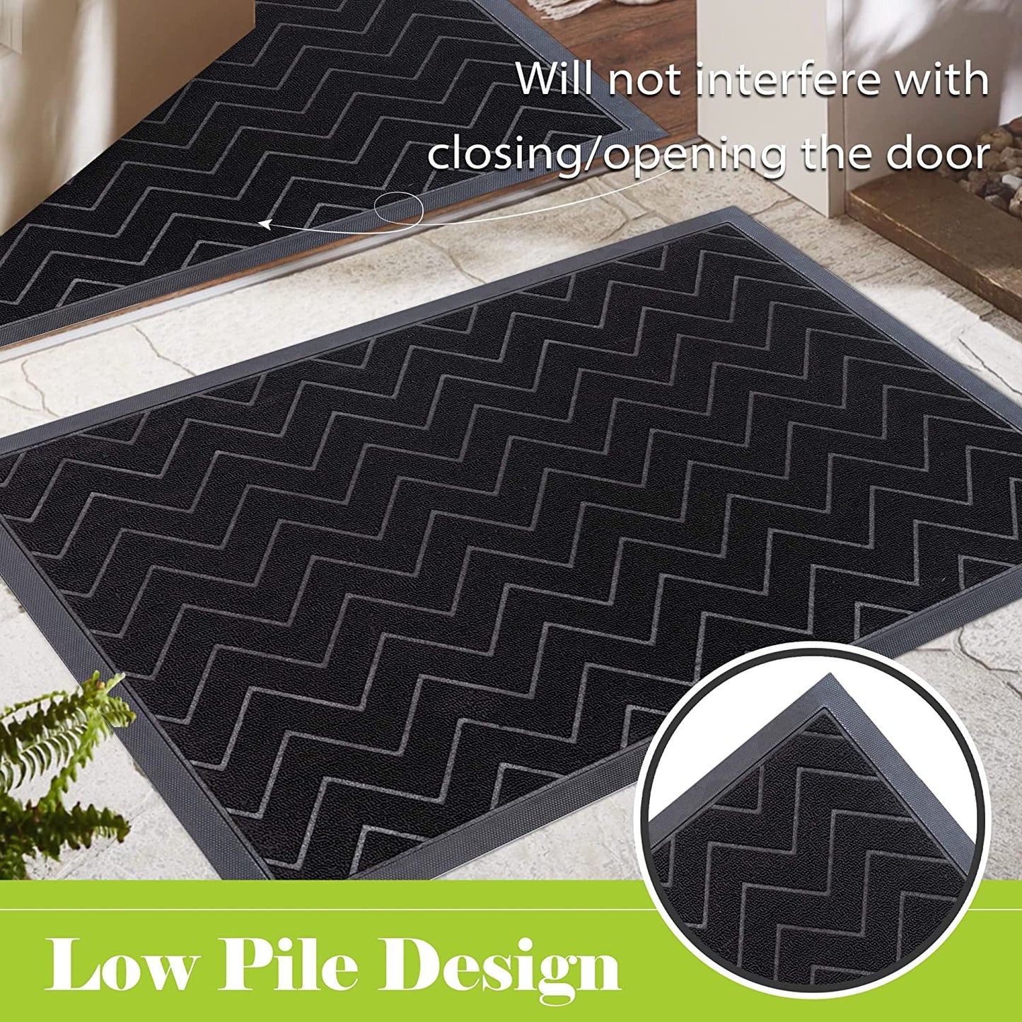 Amazon Brand -  Heavy Duty Door Mat, Rubber Door Mats Outdoor & Indoor, Washable Welcome Mat, Durable Outdoor Mats for Front Door, Black, 40X60Cm