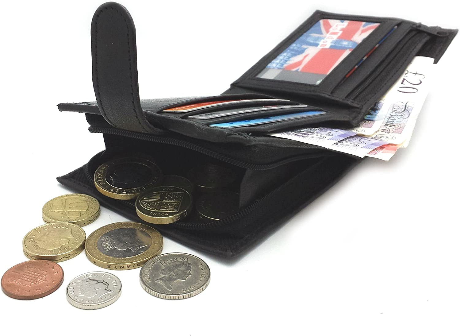 Wallets Mens Slim RFID Blocking Genuine Leather with Zip Coin Pocket, Banknote Compartments, Card Holders Pouch ID Window. Wallet for Men with Gift Box