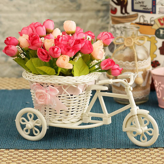 Cycle Shape Flower Vase with Peonies Flower Bunch for Shelf Table Living Room Bedroom Home Decoration Ornament