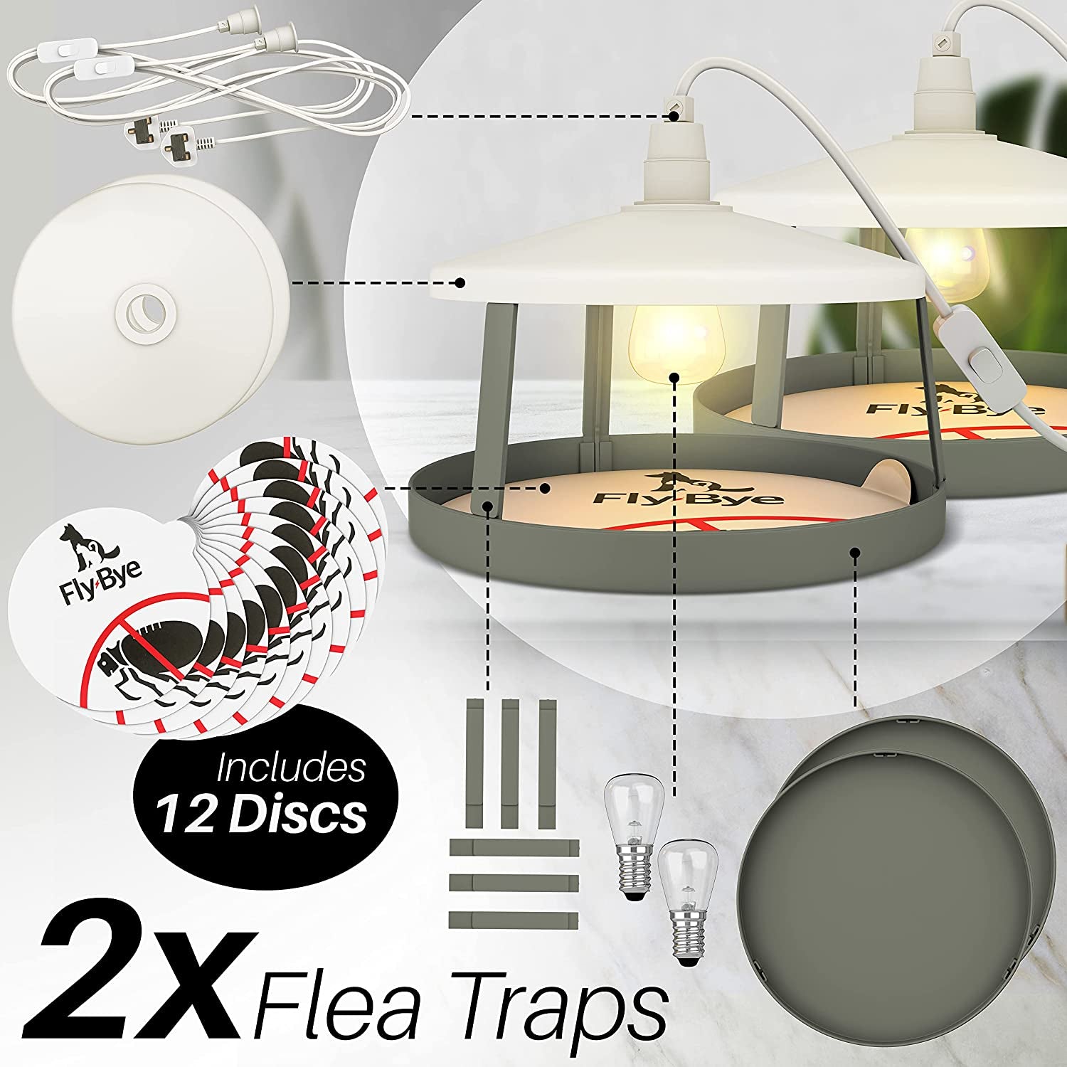 2X Ultimate Flea Traps with 12 Sticky Discs - Flea Treatment for House - Flea Killer for Home - Less Hassle than Flea Bombs for the Home - Truly Replicates Animal Body Heat