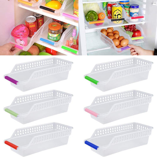 Fridge Storage,  Refrigerator Storage Organizer, Fruit Handled Kitchen Collecting Box Basket Rack Stand Basket Container (6 Pack, Random Color)