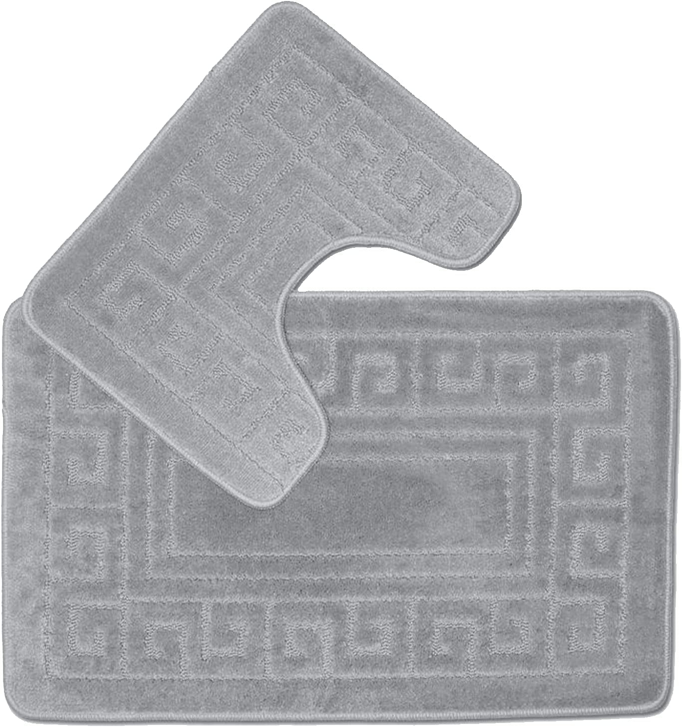 New Greek Style 2 Piece Bath Mat Set Non-Slip 13 Colours (Grey)