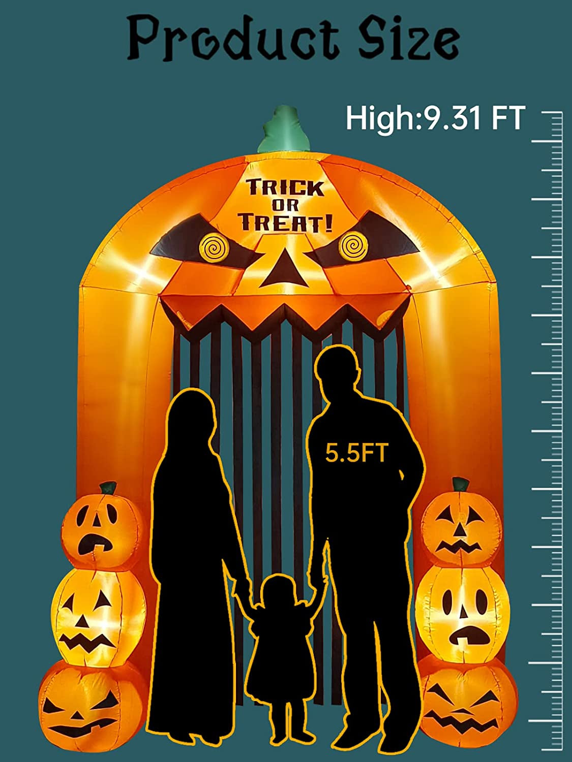 9 Feet High Halloween Inflatable Pumpkin Arch, Blow up Pumpkin Gate Large Halloween Outdoor Indoor Decorations Holiday Yard Lawn Inflatables Decor for Home Family Halloween Party Supplies