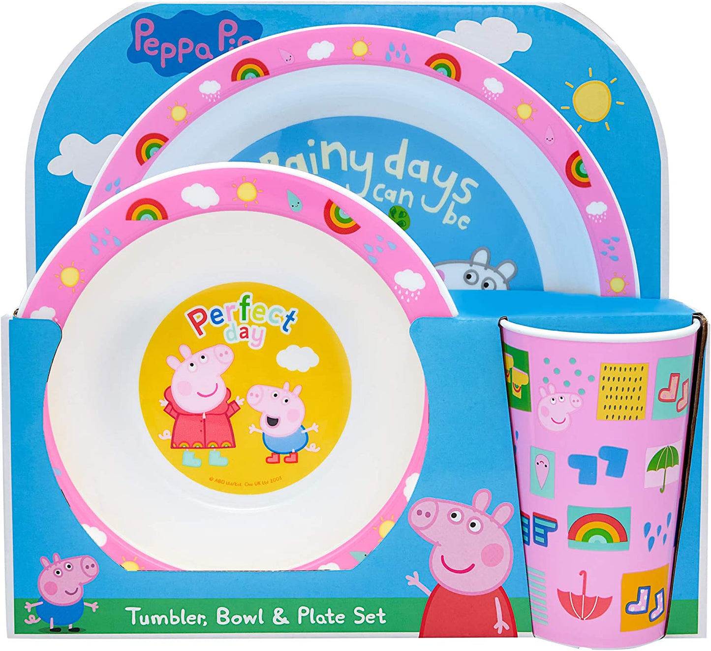 Perfect Day Kids Tableware 3 Piece Reusable PP Plate, Bowl & Cup Children – Peppa, George Tumbler & Dinnerware Set for Mealtimes – for 24 Months & Up, Re-Usable Plastic, Pink