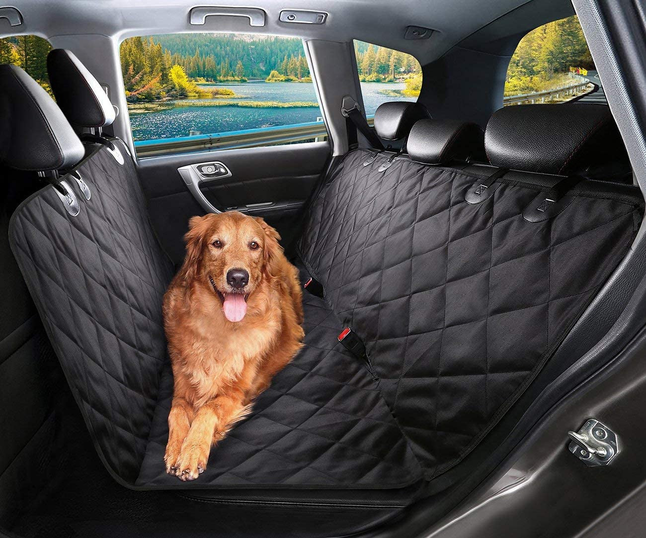 Dog Car Seat Cover,  Waterproof & Scratch Proof & Nonslip Back Seat Cover, Dog Travel Hammock with Seat Anchors, Machine Washable, Durable, Universal Fits All Cars, Pet Cover(Black)