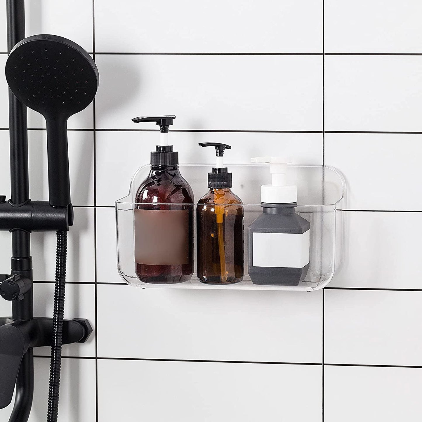 Shower Caddy, Shower Storage, Bathroom Storage, Wall Mounted No Drilling Adhesive Storage for Bathroom, Kitchen, Clear Plastic