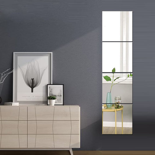 Full Length Wall Mirrors, Floor Mirrors for Walls 4Pcs 12"X12" Acrylic Plexiglass Body Mirror Wall-Mounted Frameless Wardrobe Door Large Long Mirror Home Workout Gym Mirror Dorm Tile Self Adhesive