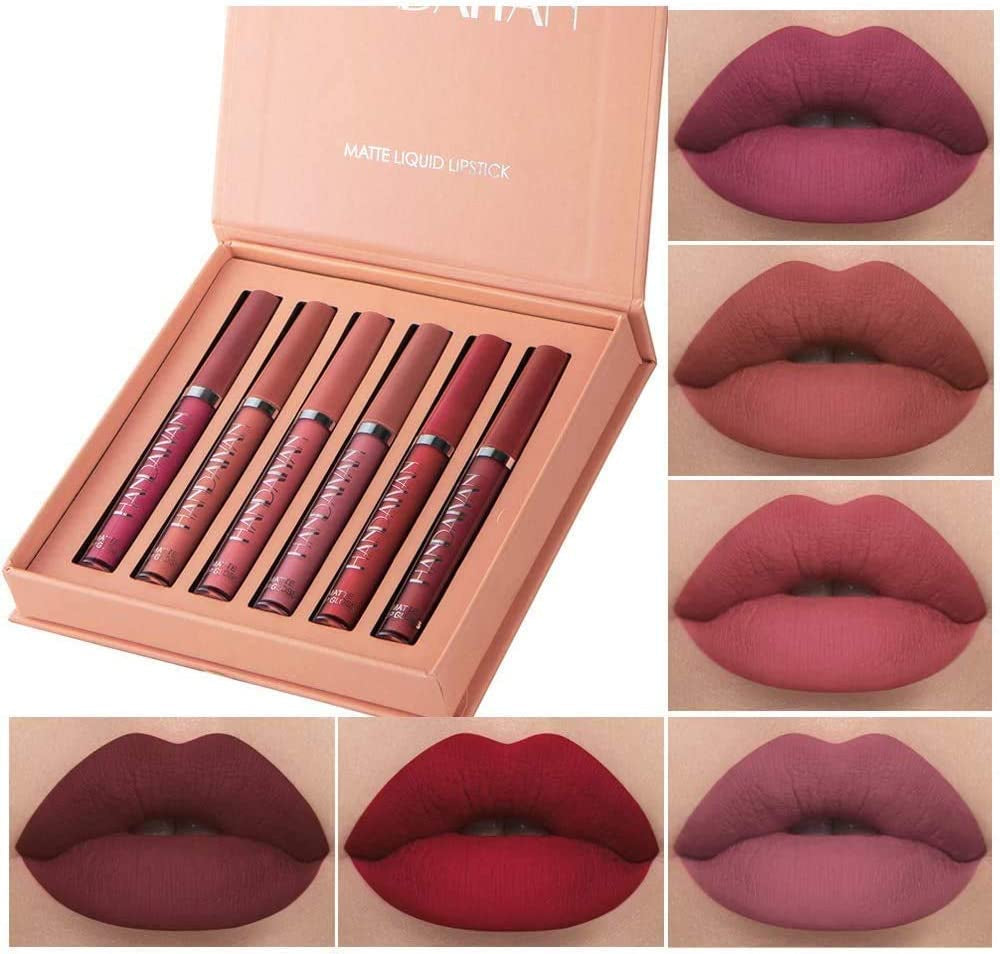 6 Pcs Matte Liquid Lipstick Set Lip Gloss Clear Labiales Makeup Non-Stick Cup Not Fade Nude Waterproof Long Lasting Lip Sticks That Brings Out Natural Color Gift for Women