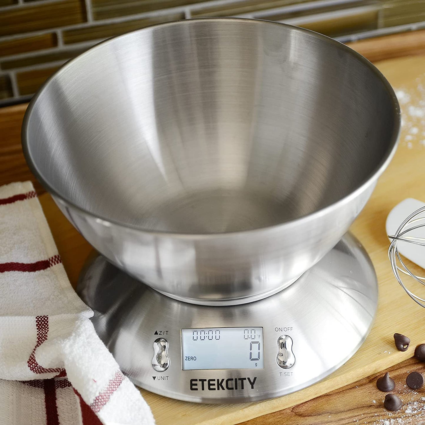 Electronic Kitchen Scales with Stainless Steel Mixing Bowl, Timer and Temperature Sensor, Digital Wet and Dry Food Weighing Scale for Cooking and Baking-11Lb/5Kg