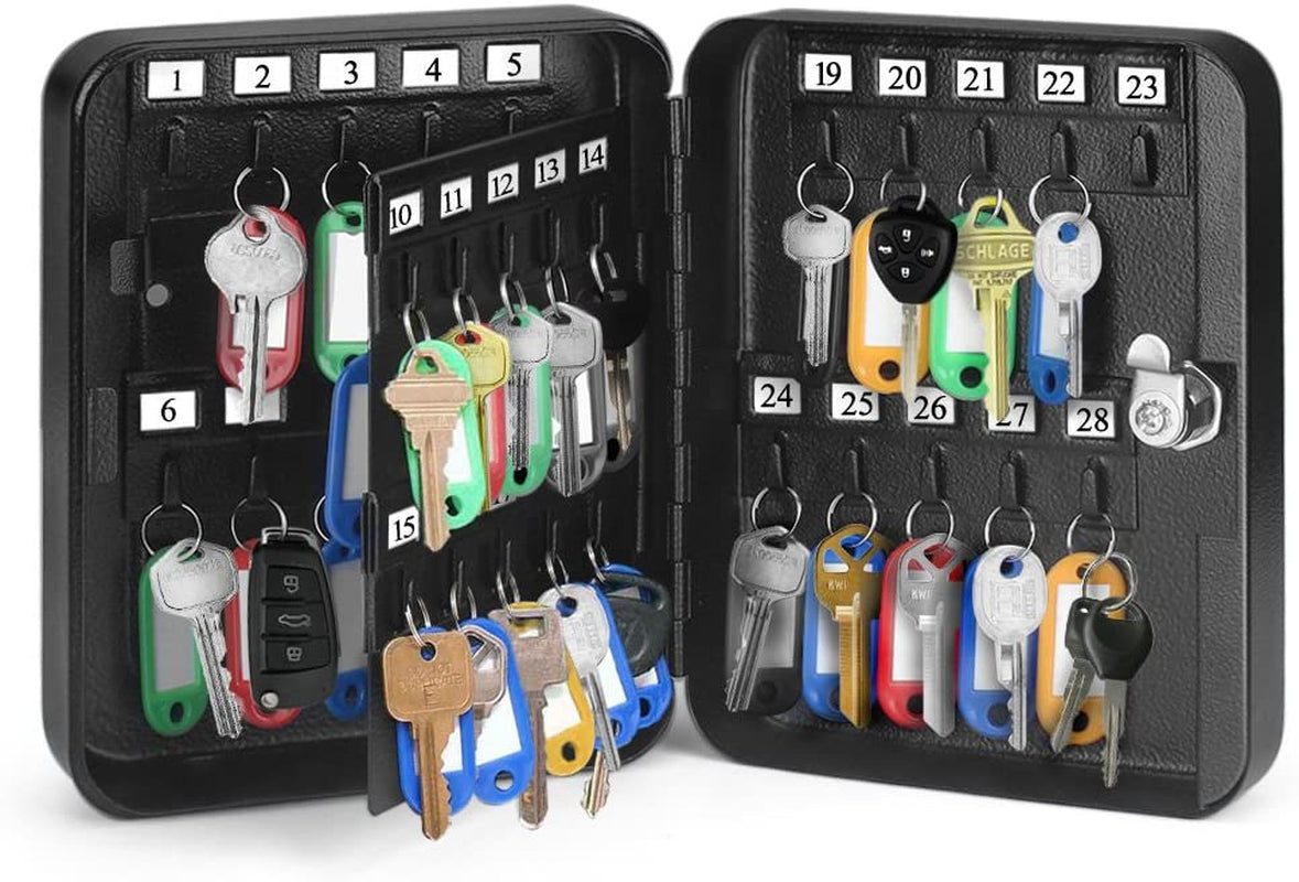 Key Cabinet Key Lock Box Wall Mount with 40 Key Holder Organizer Locker Case, Colored Key Tags & Hooks Wall Mounted Lock Box for Keys Storage, Homes, Property, Hotels, Business (Black)