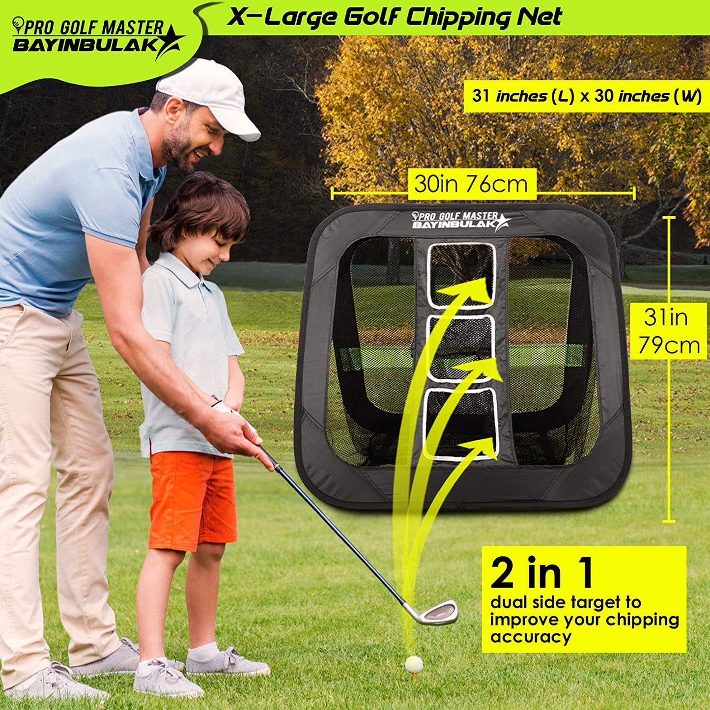 2 in 1 Golf Practice Net for Garden Driving 2.5'×2.5' Chipping Game Accessories Men Gift
