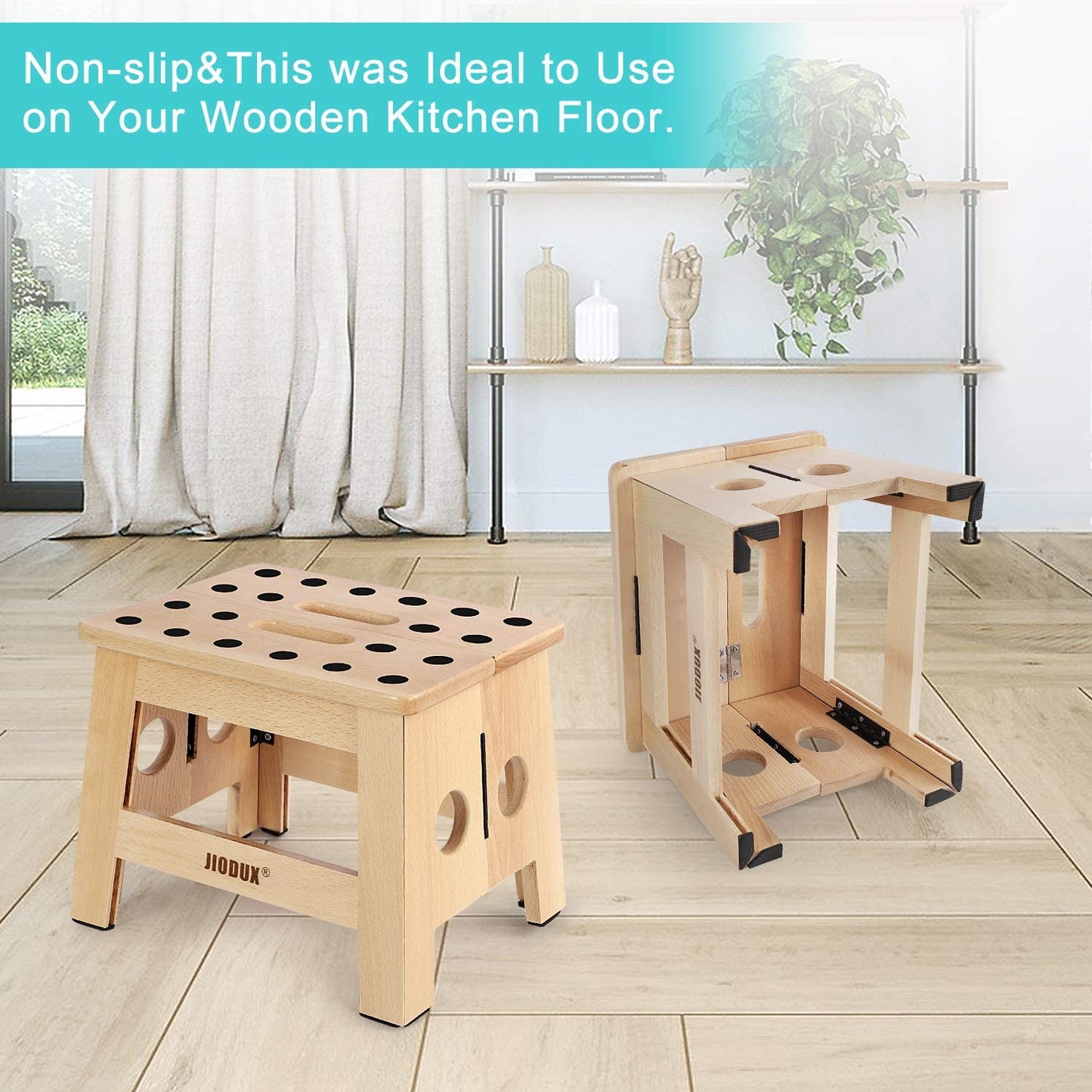 Wooden Step Stool, Non Slip Foldable Step Stool for Kids, Small Wood Stool Perfect for Kitchens Bedrooms Kids Rooms-Patented Product