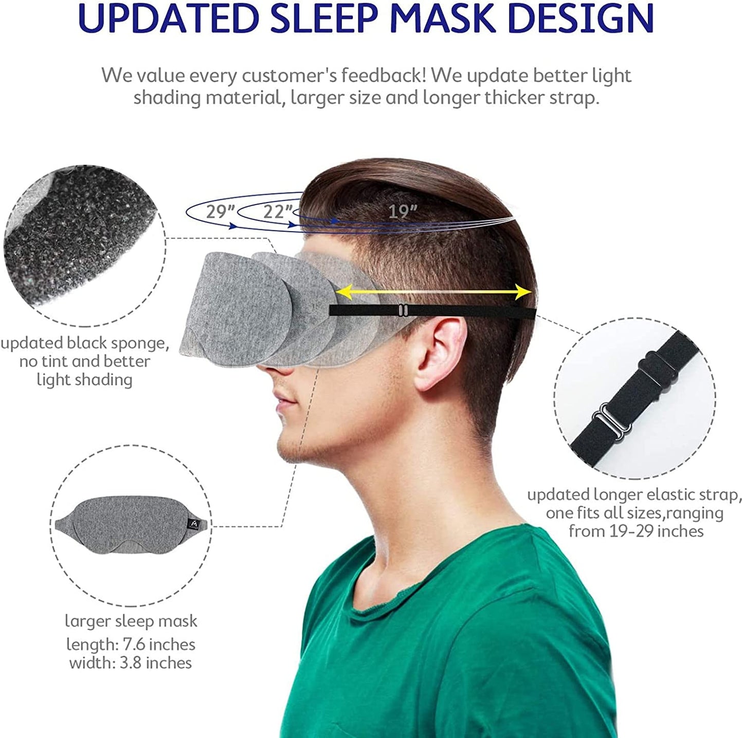 Cotton Sleep Eye Mask - Updated Design Light Blocking Sleep Mask, Soft and Comfortable Night Eye Mask for Men Women, Eye Blinder for Travel/Sleeping/Shift Work, Includes Travel Pouch, Grey