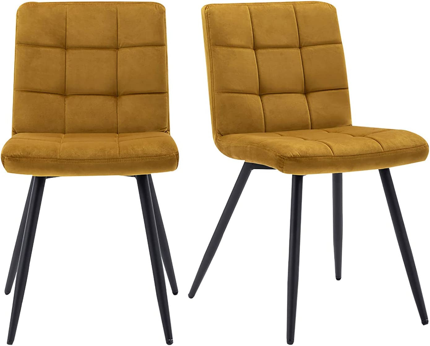 Set of 2 X Cubana Velvet Upholstered Kitchen Dining Chair with Strong Black Metal Legs Living Room Bedroom Chair (Yellow, Velvet)