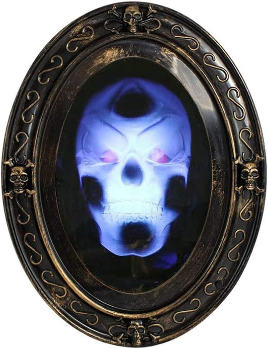 Halloween Haunted Mirror, Speaking Halloween Mirror Decoration, Scary Spooky Face Halloween Horror Skull Horrible Mirror with Motion Sensor, Light, Creepy Sound, Indoor Halloween Party Prop