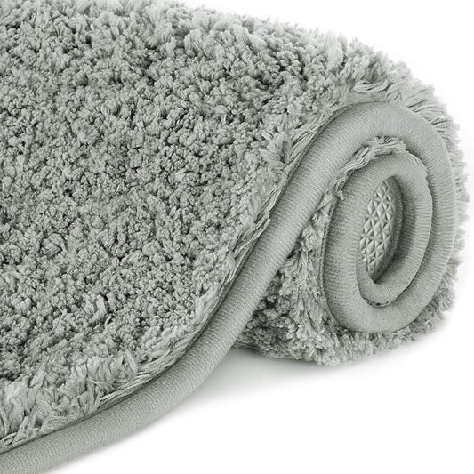 Bath Mat Grey, Microfiber Soft Shag Super Water Absorbent Non-Slip Rubber Bathroom Rug, Thick, Machine Washable, 80 X 50 Cm