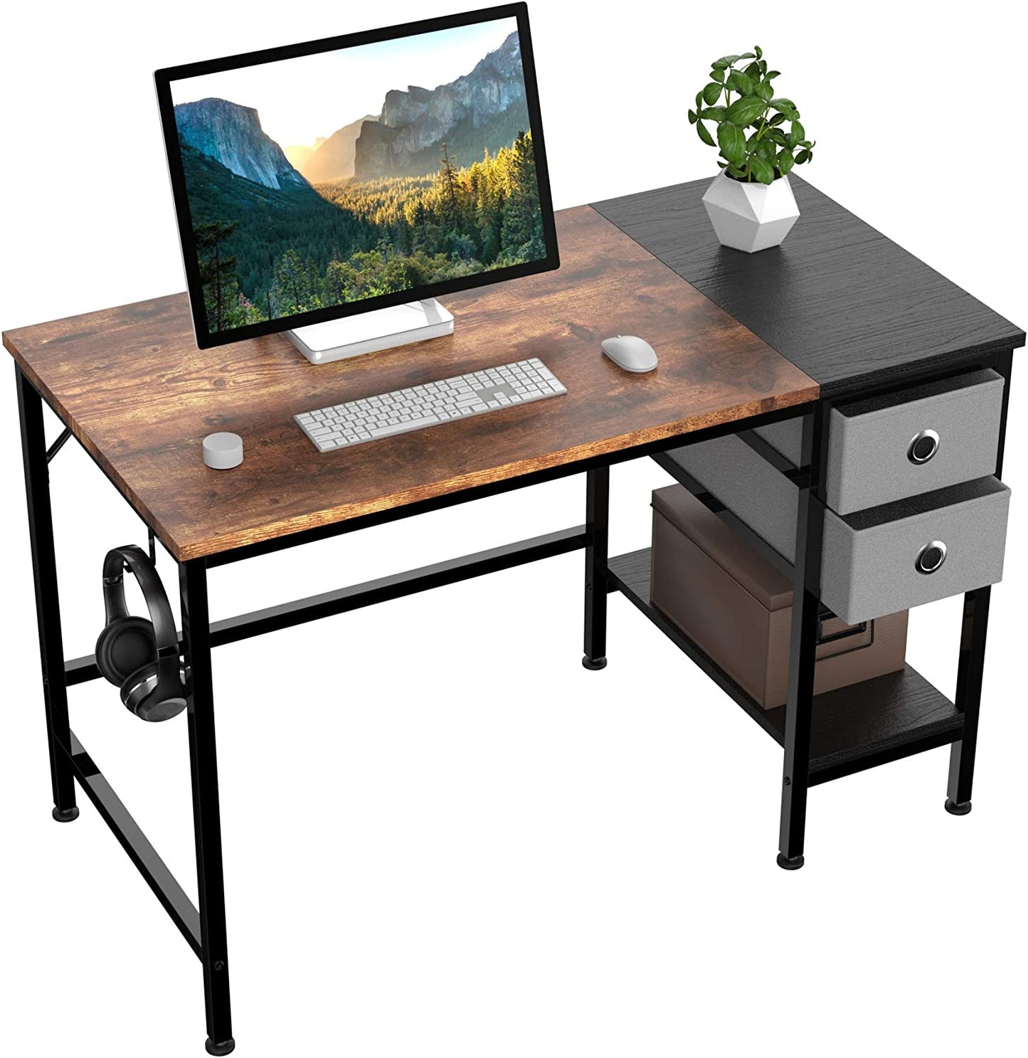 Computer Desk, Office Work Desk for Student and Worker, Writing Desk with Drawer and Headphone Hook, Laptop Table with Shelves, Modern Style Desks for Bedroom, Home, Office(100X50X75Cm)