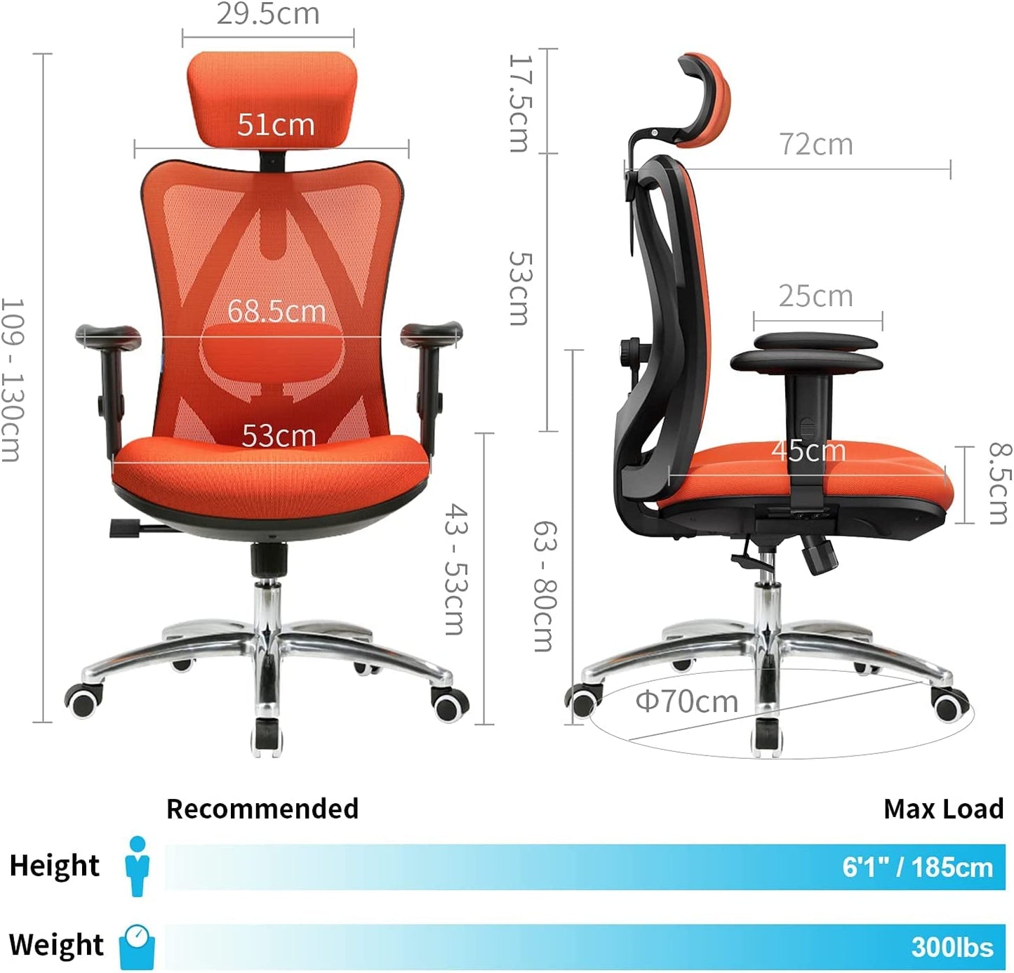 Office Chair Ergonomic Desk Chair, Breathable Mesh Design High Back Computer Chair, Adjustable Headrest and Lumbar Support (Orange)