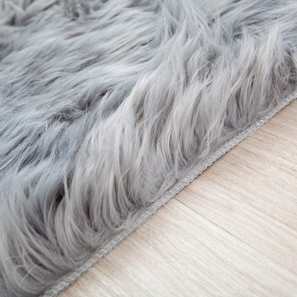 Fluffy Sheepskin Rug Soft Area Rugs Sofa Mat Cover Floor Carpet Pad for Bedroom Grey 60 X 90 CM