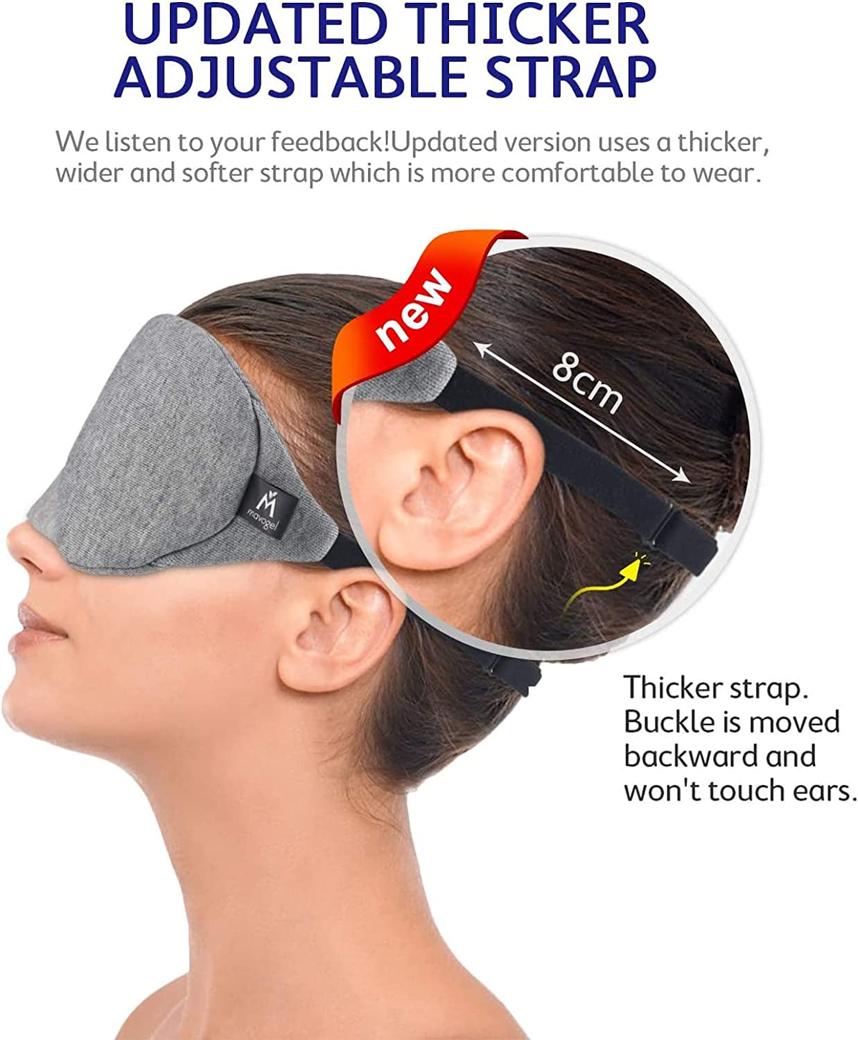 Cotton Sleep Eye Mask - Updated Design Light Blocking Sleep Mask, Soft and Comfortable Night Eye Mask for Men Women, Eye Blinder for Travel/Sleeping/Shift Work, Includes Travel Pouch, Grey