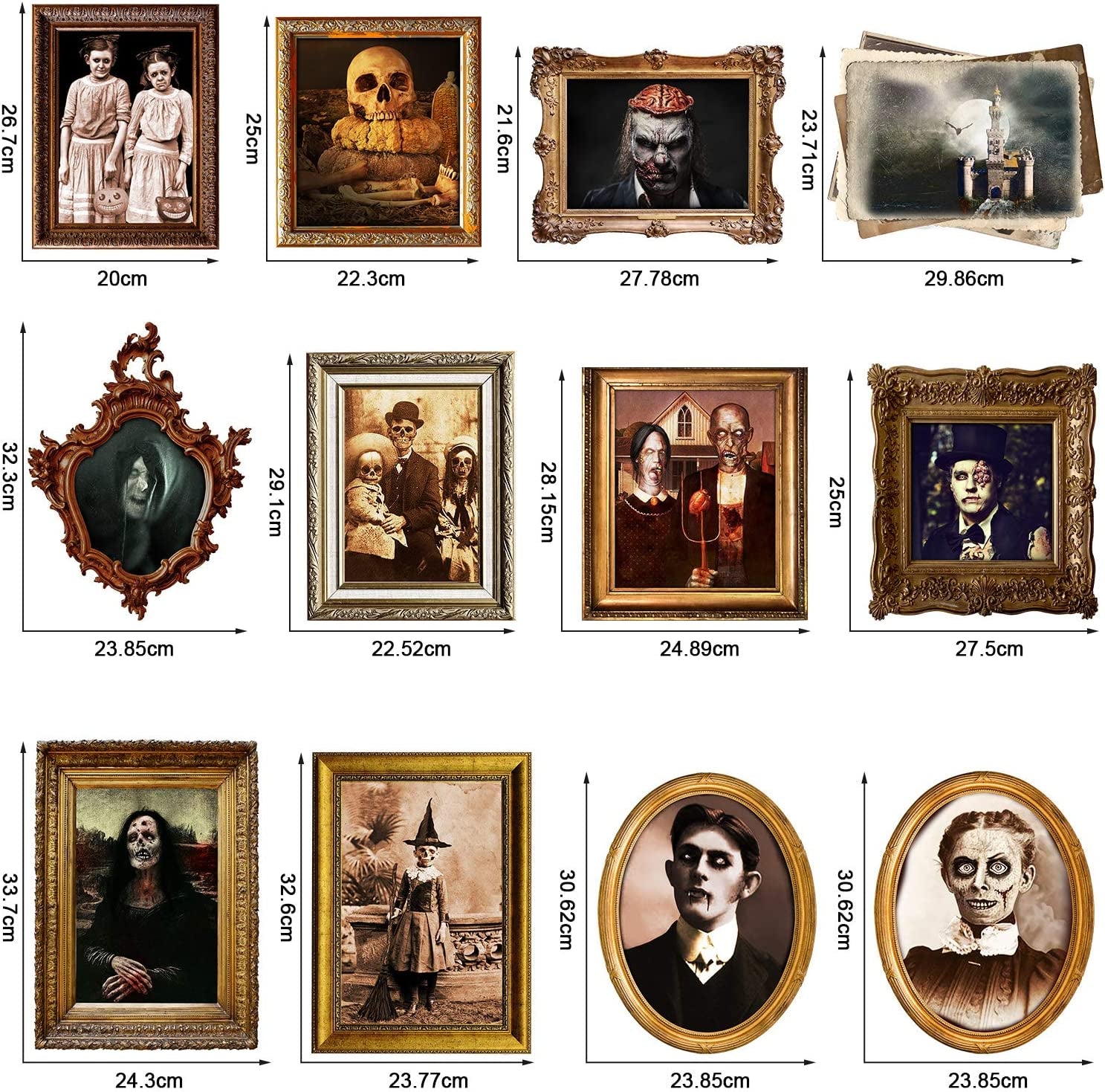 12 Pieces Haunted Pictures Gothic Mansion Portraits Horror Pictures Halloween Decorations Halloween Party Decorations Supplies (Frame Not Included)