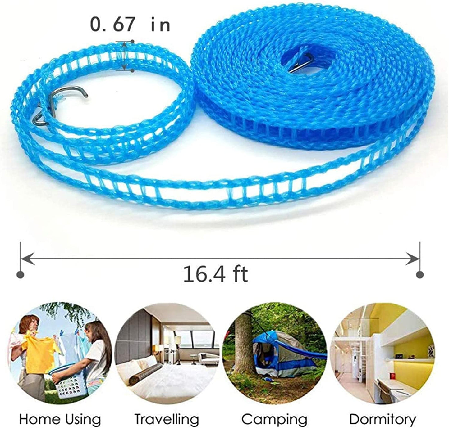 3 Pieces Washing Line, Outdoor Windproof Portable Clothesline, Airer Non-Slip Elastic Nylon Laundry Rope Line for Indoor Outdoor Camping Travel Hanger