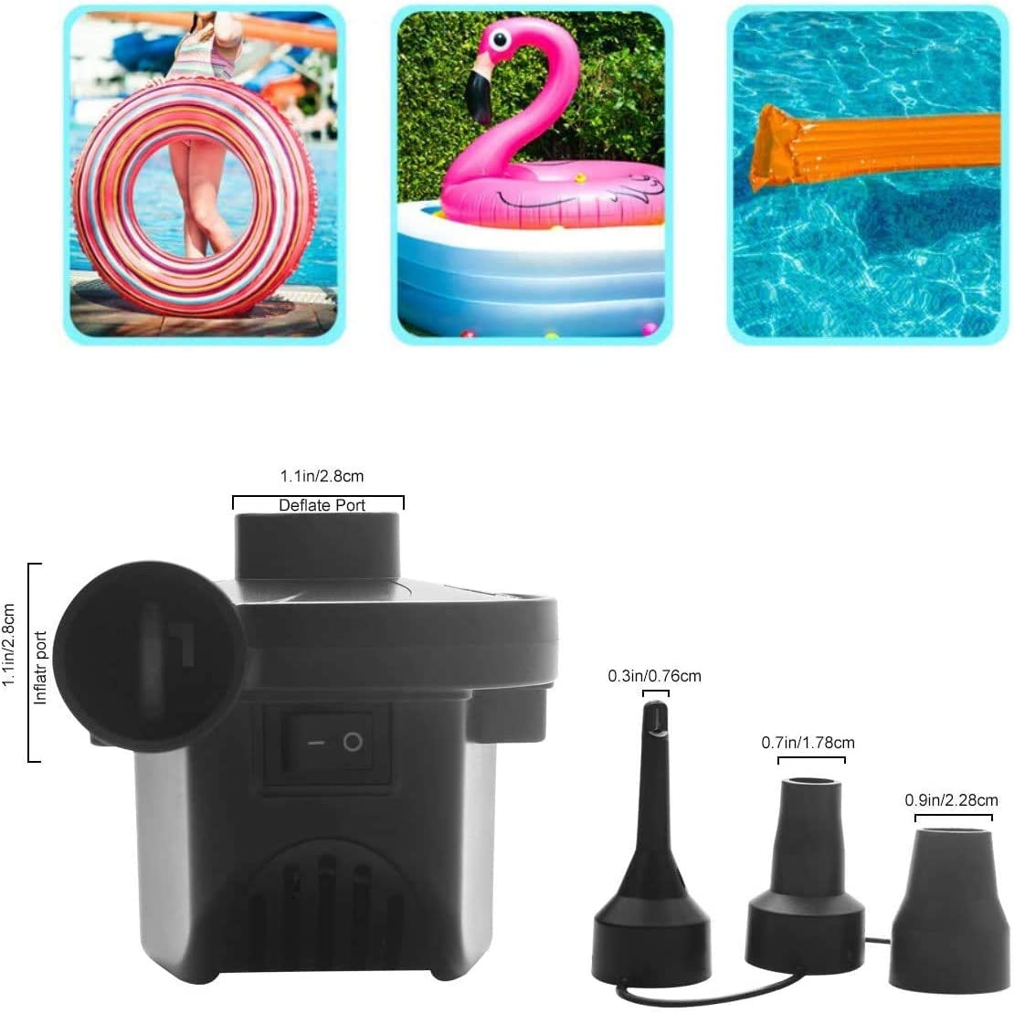 Electric Air Pump,Camping Electric Pumps Inflator/Deflator for Air Bed Mattress Inflatables Paddling Pool Beach Toys with 3 Sizes Nozzle AC240V/40W (Can Used in Car and Home)