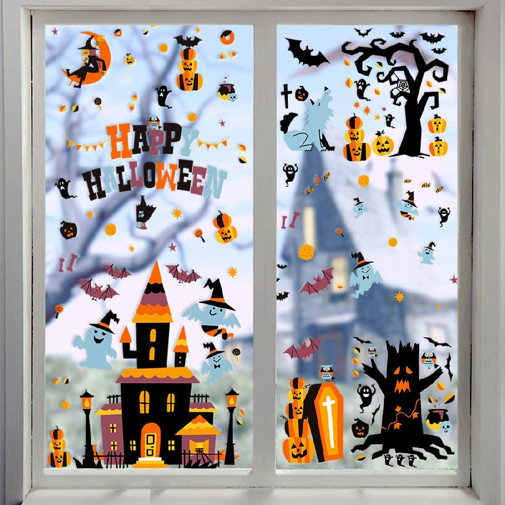 Halloween Window Clings Stickers 10 Sheets Bats Ghost Window Decal for Halloween Party Decoration