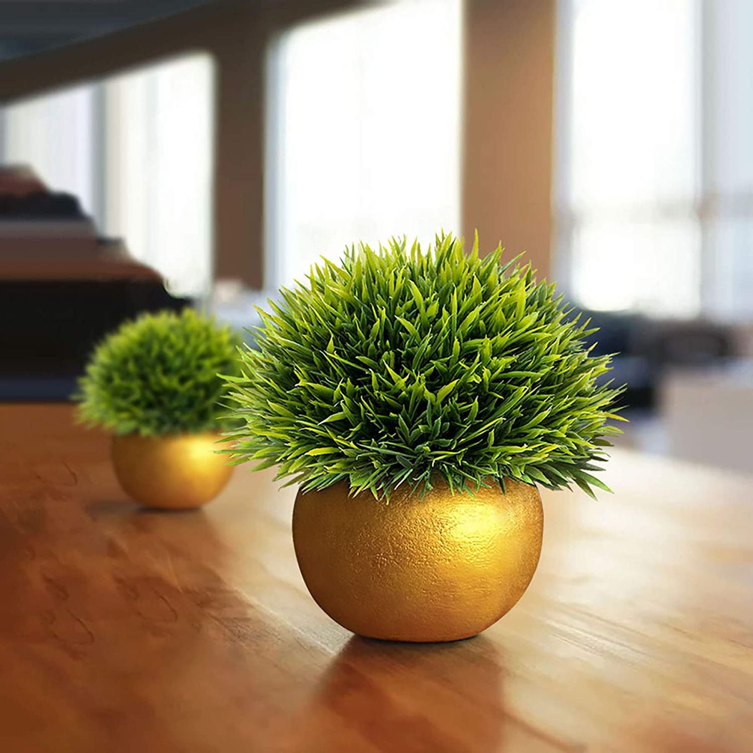 Lifelike Artificial Plants Plastic Grass Plants with Pots for Home/Office Decor (Gold-2)