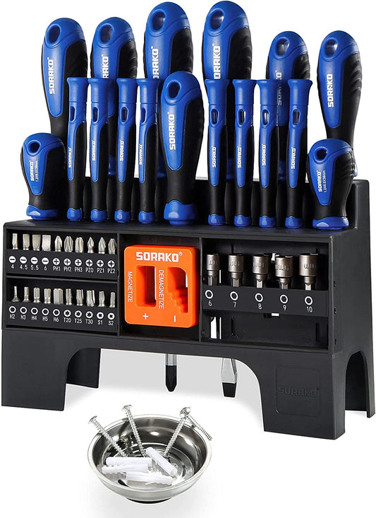 Screwdriver Set, 44 Pieces Magnetic Screwdriver Kit with Storage Rack Including Magnetizer & Demagnetizer, Used for for Home Repair, Improvement, DIY Craft, Men Tools Gift