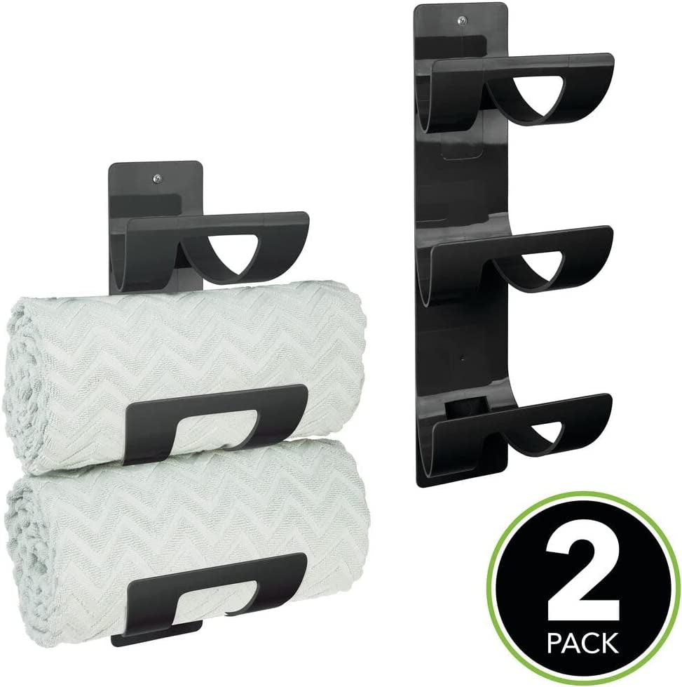 Set of 2 Hanging Caddy – Wall Mounted Towel Storage Rack for the Bathroom – Elegant Hanging Hooks for Towels – Black