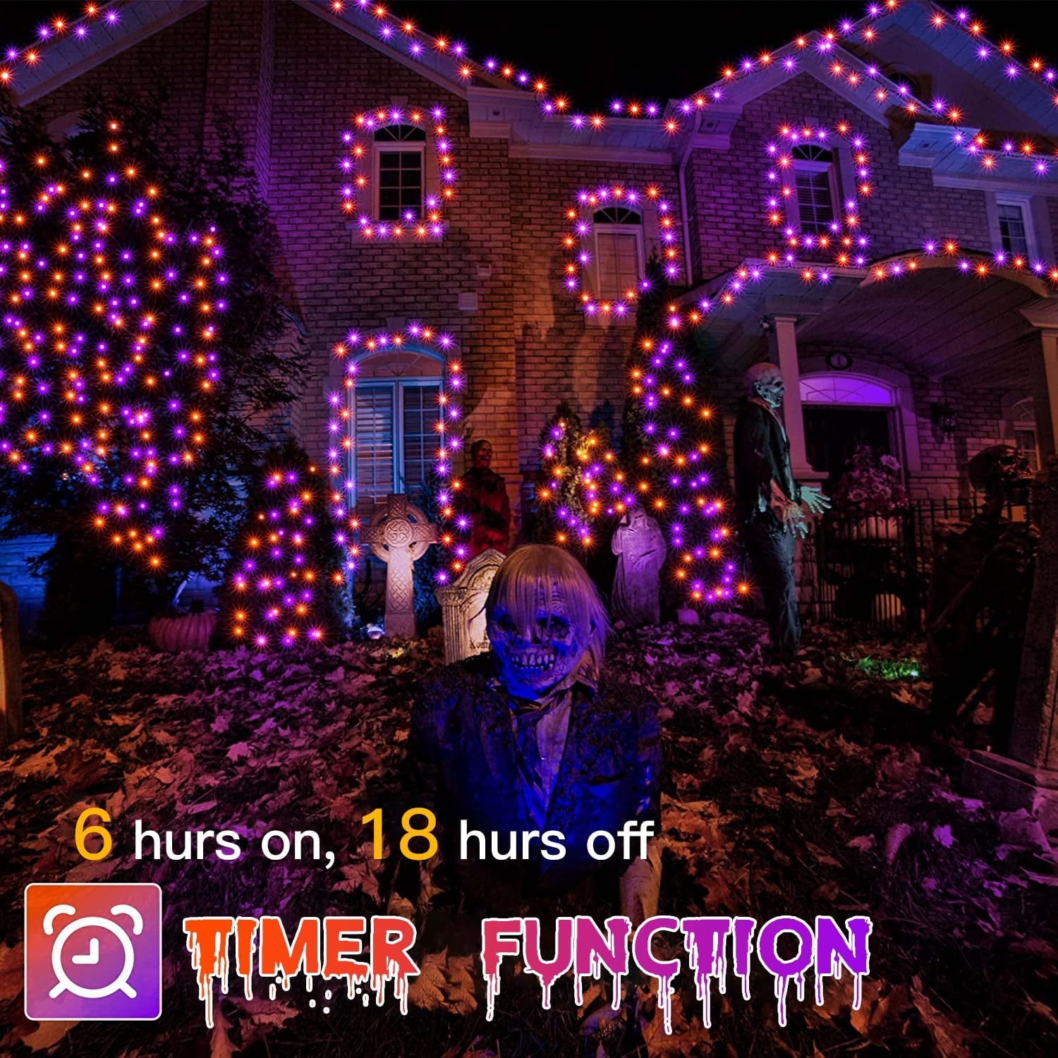 Ollny Halloween Decorations Lights Outdoor - 24M 240LED Orange Purple Christmas String Lights with 8 Modes/Timer - Waterproof Fairy Lights Plug in for Indoor Halloween Party/Garden/Tree/Window Decor