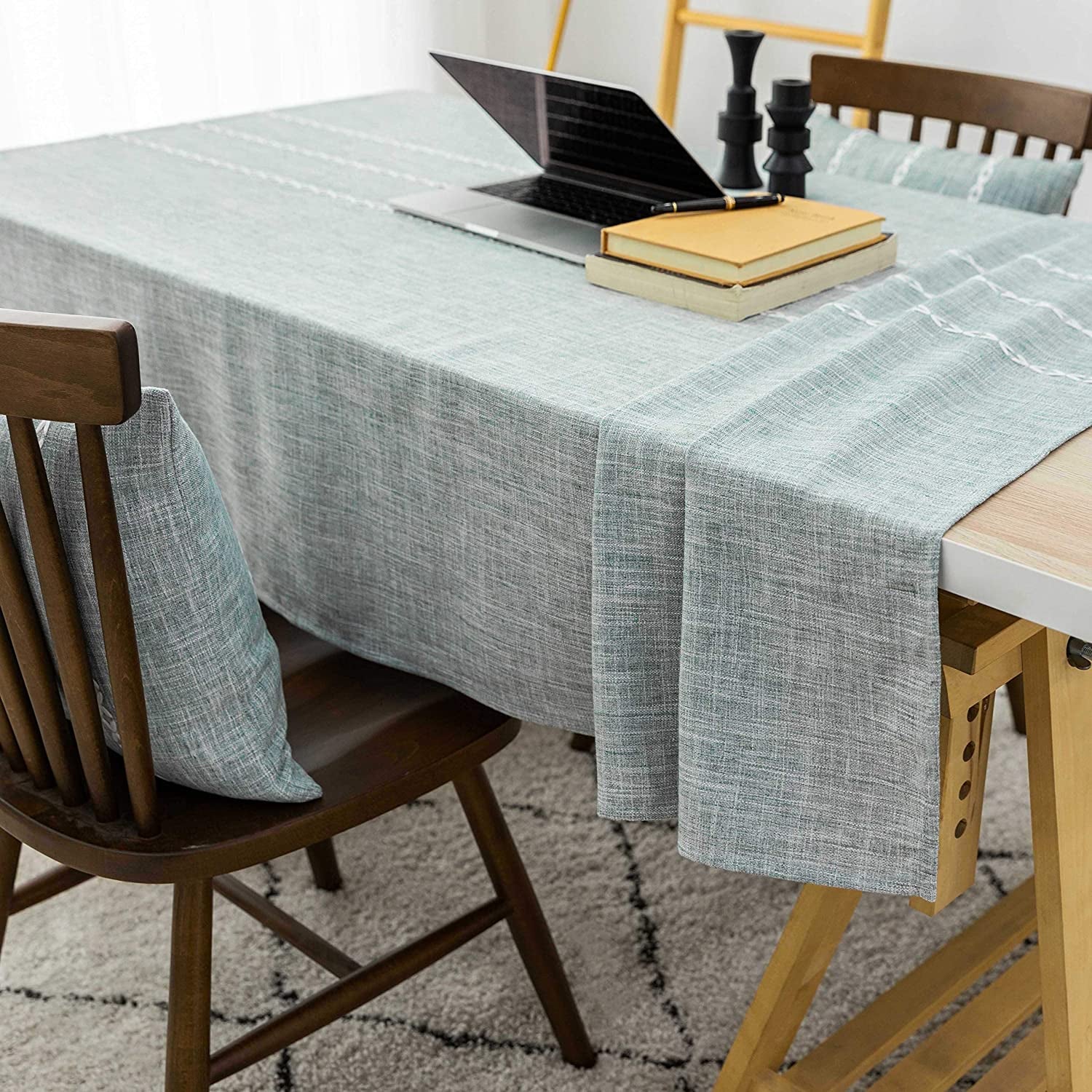 Small Table Cloth, Linen Tablecloth for Kitchen, Square Tablecloth 132 X 132 CM, Dining Coffee Table Cover for Indoor Use, 52X52 Inch, Grey Green