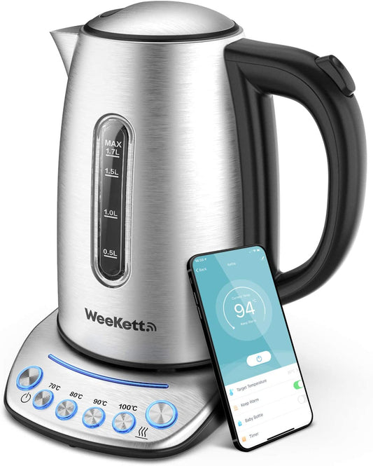 Smart Kettle by  - App Remote Control, Compatible with Alexa, Google Home and Siri | Digital Temperature Control 2200W with Keep Warm Function, Stainless Steel, 1.7L, Silver