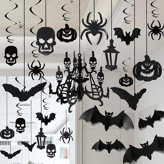 Halloween Hanging Swirl Decoration Haunted House Spider Web Decoration Spiral Set Chandelier Decoration Ceiling and Wall Decoration Set Halloween Party Supplies