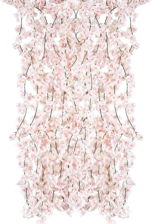 2 Pack Artificial Silk Cherry Blossom Hanging Vine Garland for Wedding Home Garden Party Decor (Pink)