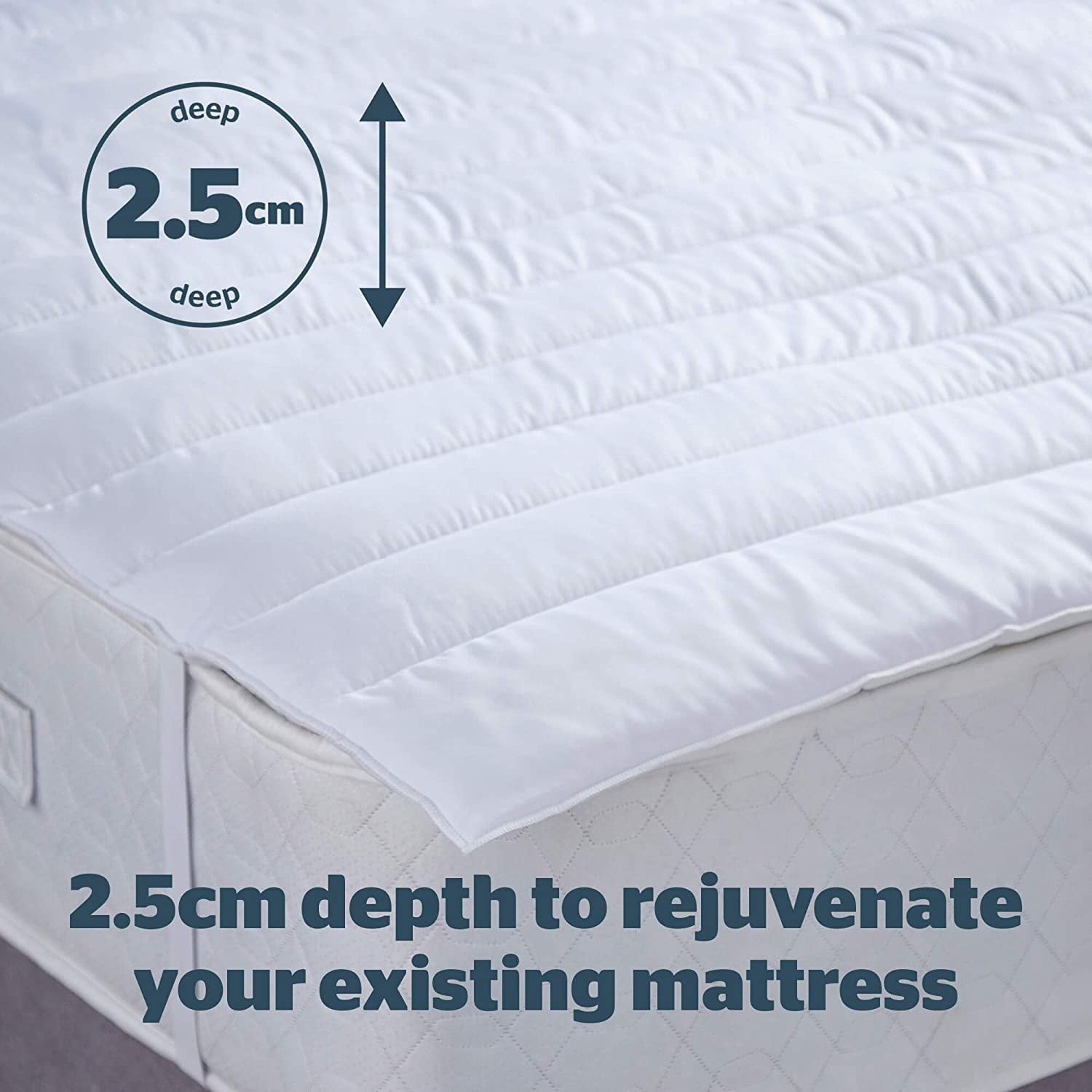 Deep Sleep Double Mattress Topper - Best Thick Soft Comfy Toppers for Bed Caravan Campervan Sofa Beds - Machine Washable Hypoallergenic Bed Topper, White