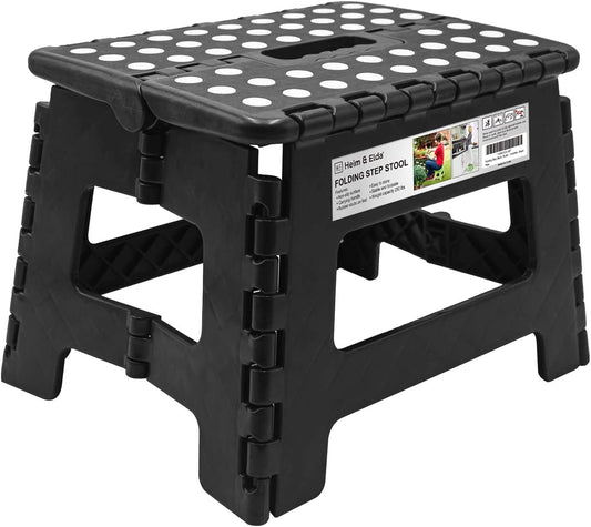 Folding Step Stool - 9 Inch Height Foldable Stool for Kids & Adults, Kitchen Garden Bathroom Collapsible Stepping Stool (Black)